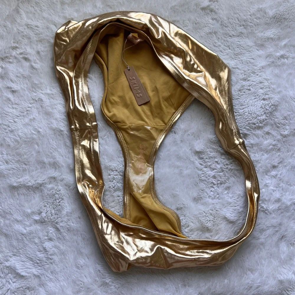SKIMS Metallic Swim Dipped Front Bikini Bottom Gold SW-BKN-0032 Plus Size 4X NEW